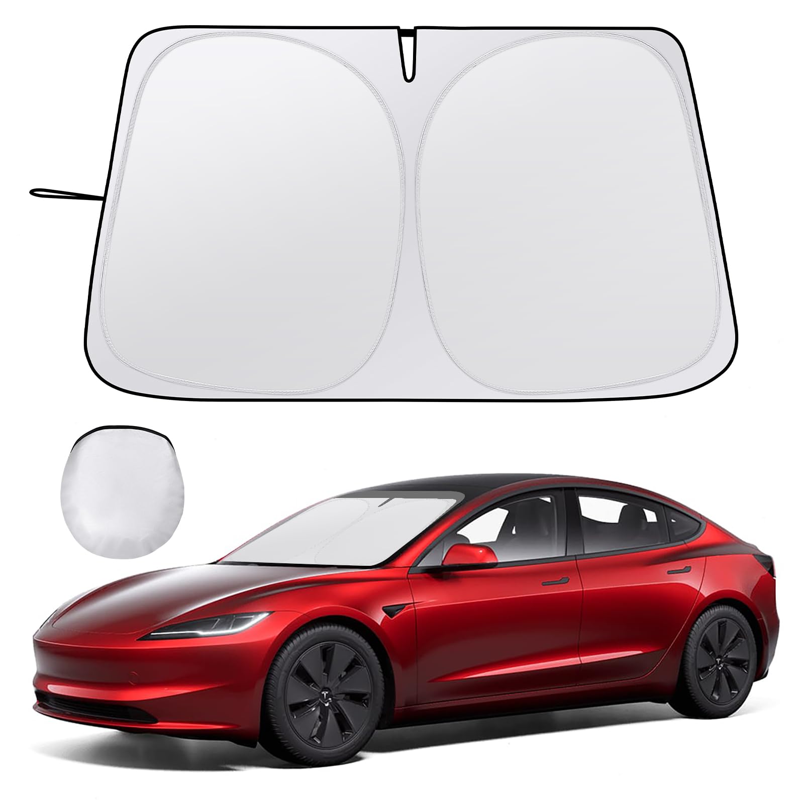 Car Windshield Sunshade for Tesla Model Y/3 - Folding Front Window Sun Shade Cover with Upgraded UV Protection Fabric, Professional Accessories for Tesla Model 3/Y 2016 to 2024 with a Storage Bag