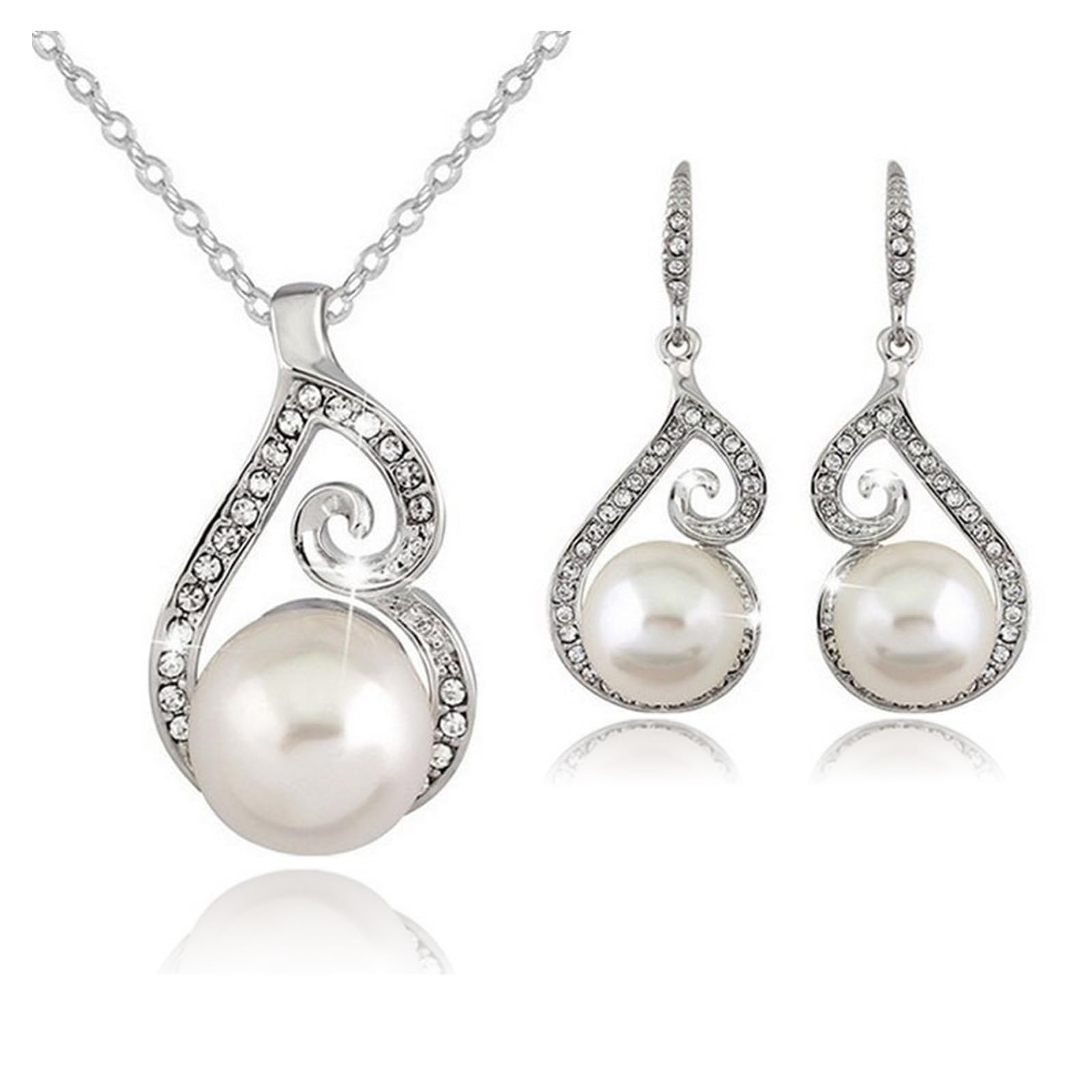 Amaon Haul Store Pearl Jewelry Set for Women Adjustable Dainty Pearl Pendant Necklace Amaon Outlet Today Pearl Dangle Earrings Wedding Pearl Silver Jewelry Set for Valentine's Day