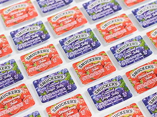 JA Kitchens 100 Pieces -50 Peanut Butter Packets WITH 25 each Strawberry and Grape Jelly Individual Servings AND Mini Scraper