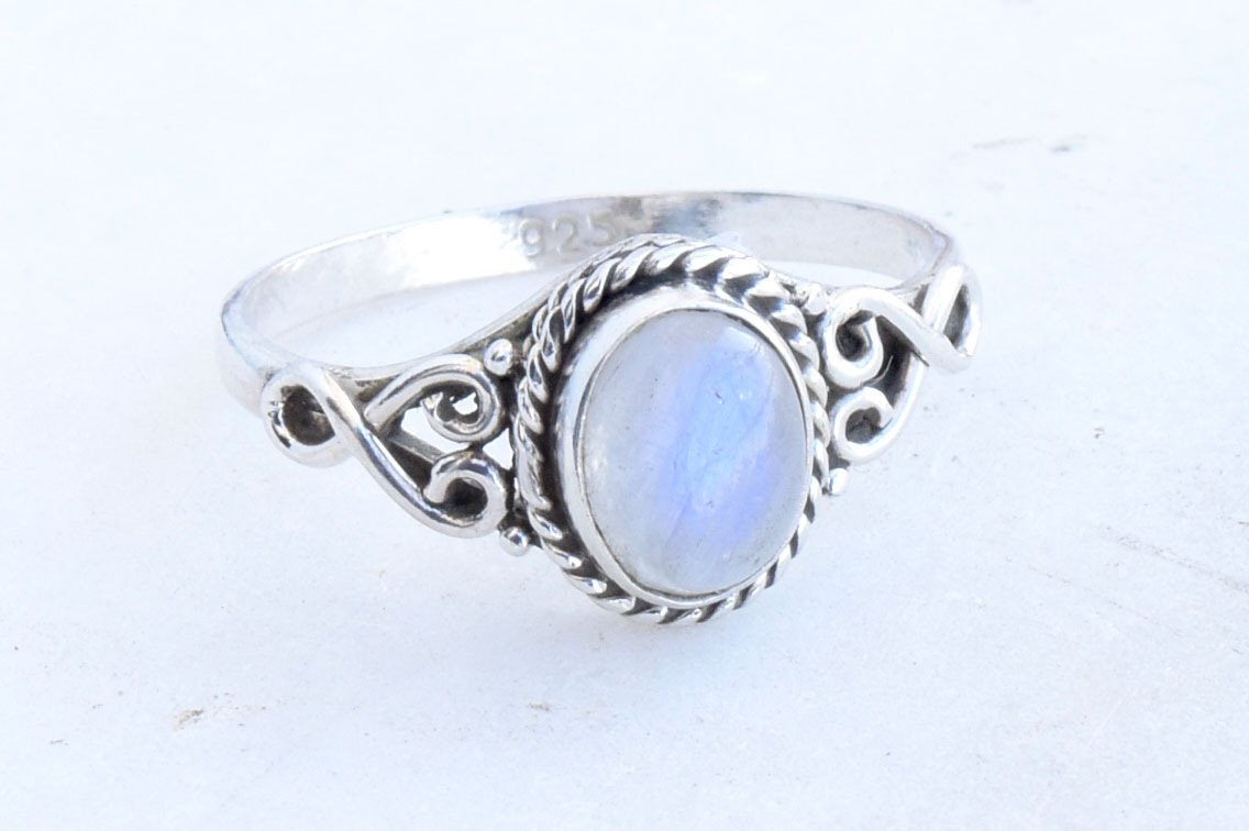 Rainbow Moonstone Ring 925 Sterling Silver Statement Ring For Women Handmade Rings Gemstone Christmas Promise Ring Size US 5 Gift For Her