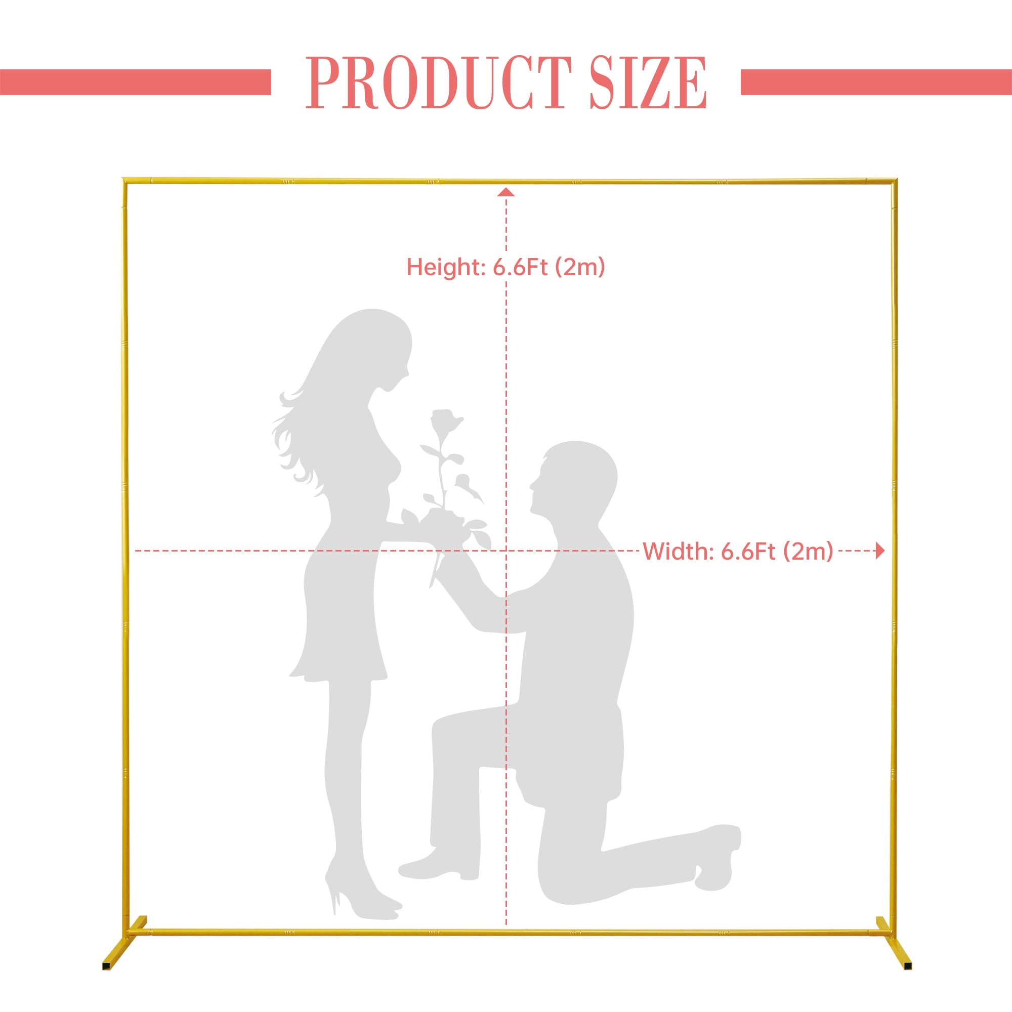Xizlapu 6.6FTx6.6FT Wedding Arch Backdrop Stand Square Gold Metal Balloon Arch Frame for Ceremony Anniversary Garden Arbor Outdoor Baby Shower Photo Booth Photo Booth Background