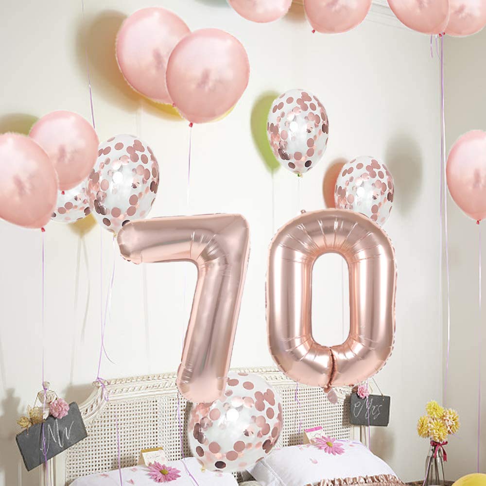 70th Birthday Decorations Party Supplies,70th Birthday Balloons Rose Gold,Number 70 Mylar Balloon,Latex Balloon Decoration,Great Sweet 70th Birthday Gifts for Girls,Photo Props