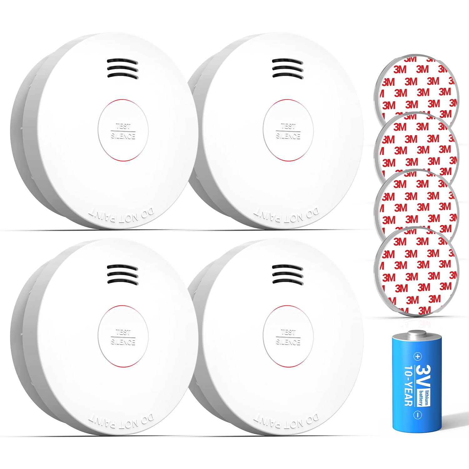 SITERWELL Smoke Detector, Smoke Detector 10 Year Battery with Photoelectric Sensor, Fire Alarm with Low Battery and Fault Warning for House and Bedroom, UL217-9th Listed, GS525A, 4 Packs