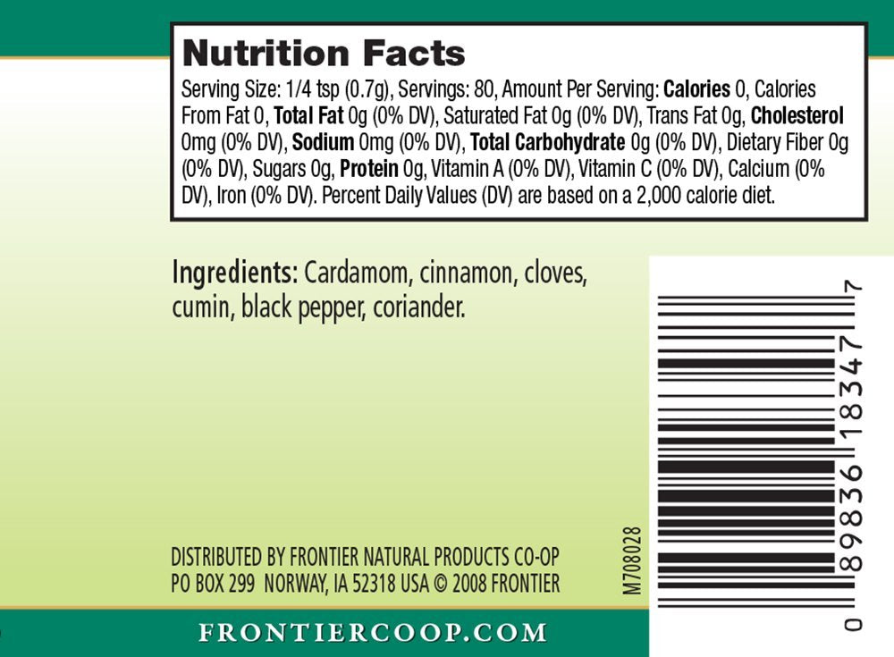 Frontier Co-op Garam Masala, 2-Ounce Jar, With Cardamom, Cinnamon & Cloves, Kosher, Non GMO, Non ETO