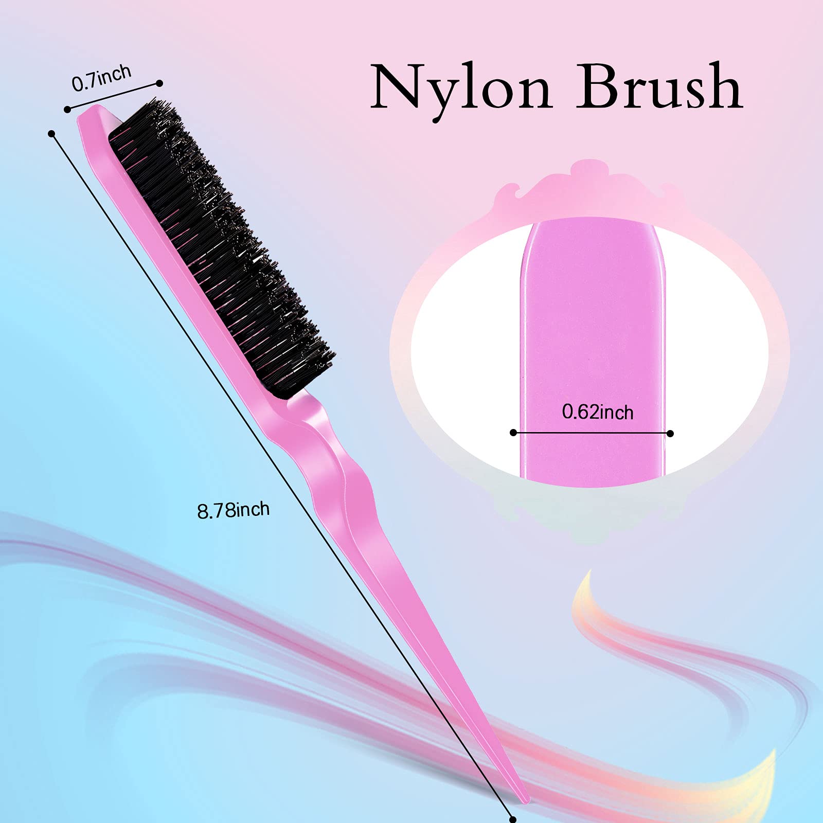 Geiserailie 3 Pcs Slick Back Hair Brush Set Bristle Hair Brush Edge Control Brush Teasing Comb for Women Baby Kids' Black Hair (Light Pink)