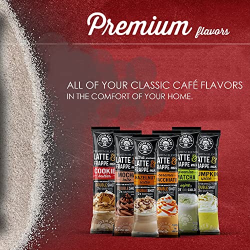 The Frozen Bean - Caramel Macchiato Frappe & Latte Instant Mix with Arabica Beans, 2x Caffienne, Low Sugar - for Hot, Iced, or Frappuccino-Style Blended Drinks - (20) 0.53oz Single Serve Sticks