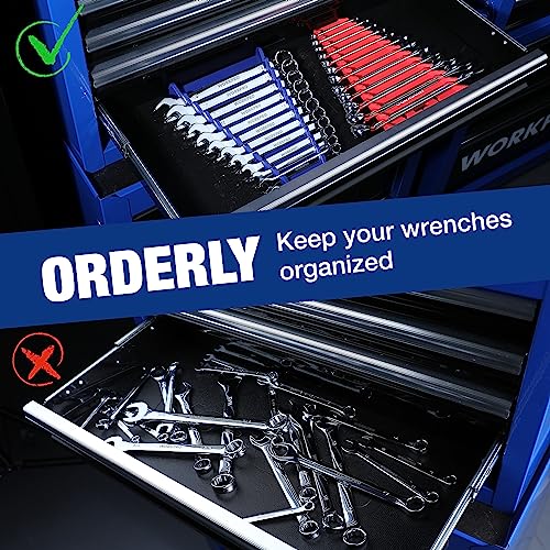 WORKPRO 2-Pack Magnetic Wrench Organizer, 12-Piece Wrench Holder Set for Tool Box Drawer Chest, Premium Quality Wrench Rack Tool Trays SAE 1/4" - 15/16" and Metric 6 mm-24 mm