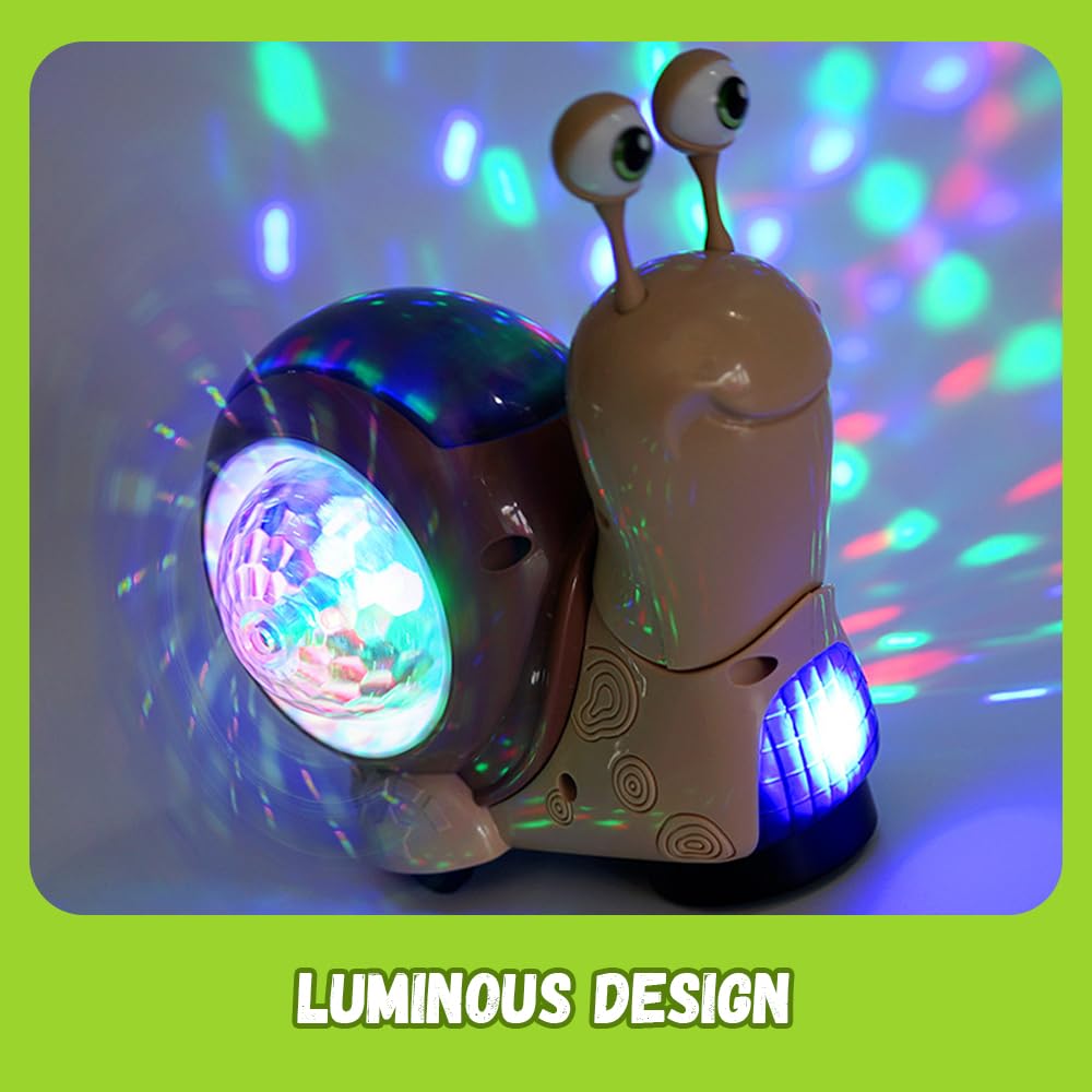 Bysku Baby Toddler Infant Luminous Snail Toy, Electric Tummy Time Toys Crawling Snail Musical Toys with Light-up Music, Light-Up Walking Dancing Moving Interactive Sensory Toy (Green)