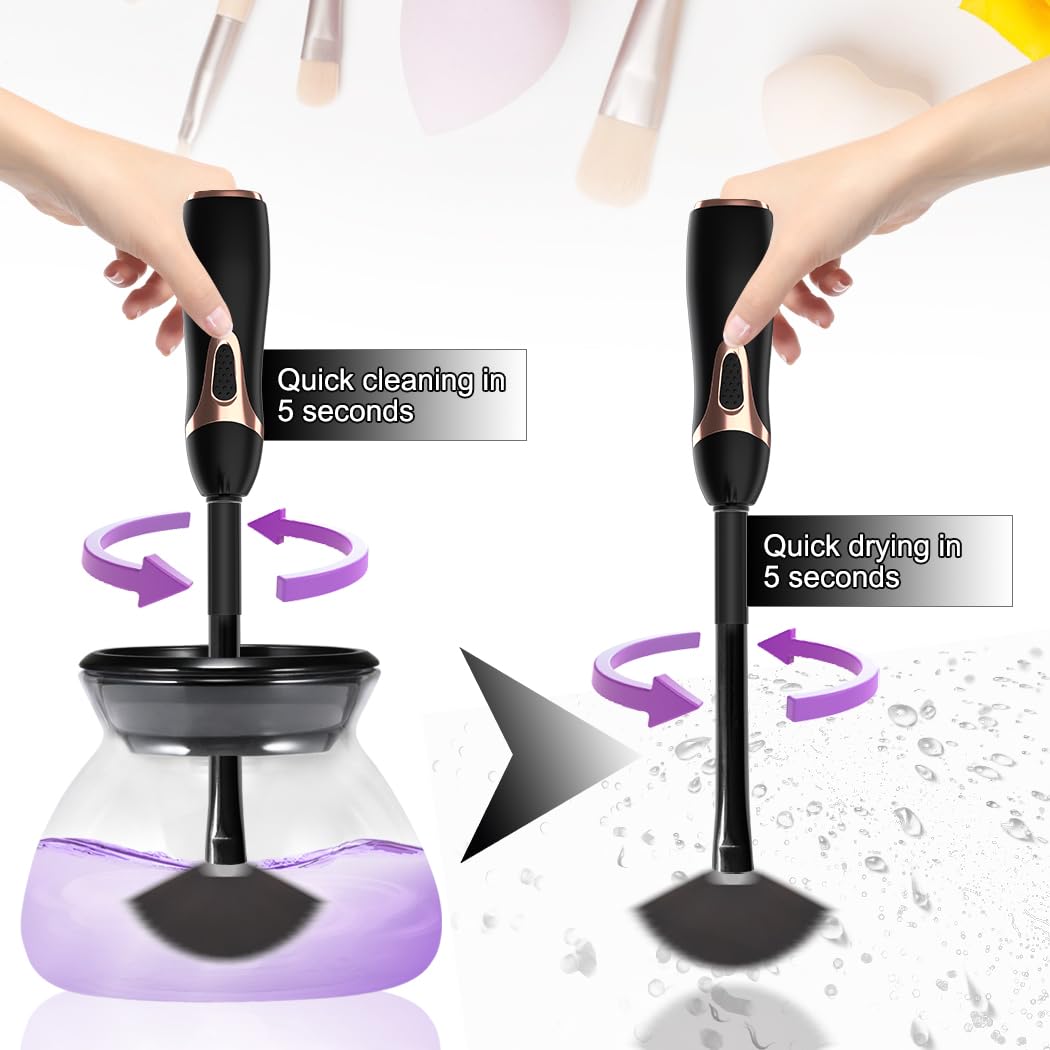 Makeup Brush Cleaner and Dryer Machine with FREE Makeup Cleaner Shampoo Super-Fast Electric Brush Cleaner Machine Automatic Brush Cleaner Spinner Makeup Brush Tools (black)