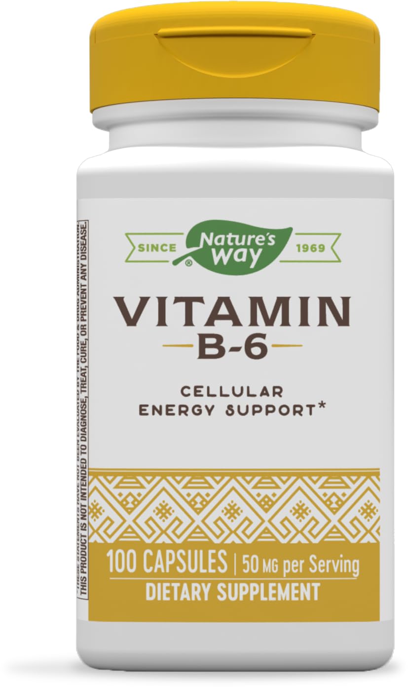 Nature's Way Vitamin B-6 Supplement, Cellular Energy Support*, 50mg per Serving, 100 Capsules