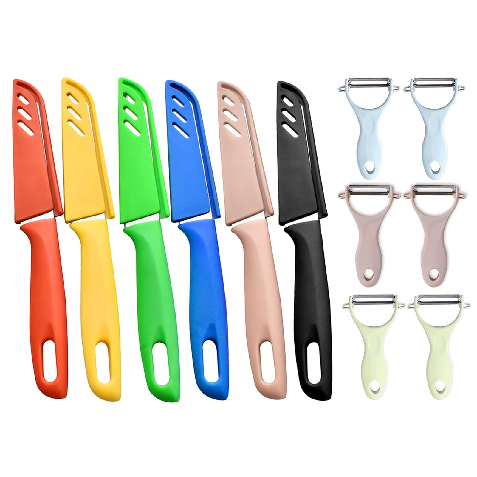 Kocpudu Paring Knife, Sharp And Durable Fruit Knife With Protective Cover, Comes With 6 Piece Peeler Set,Suitable For Most Types Of Vegetables, Fruits And Meat,9 Pieces (12)