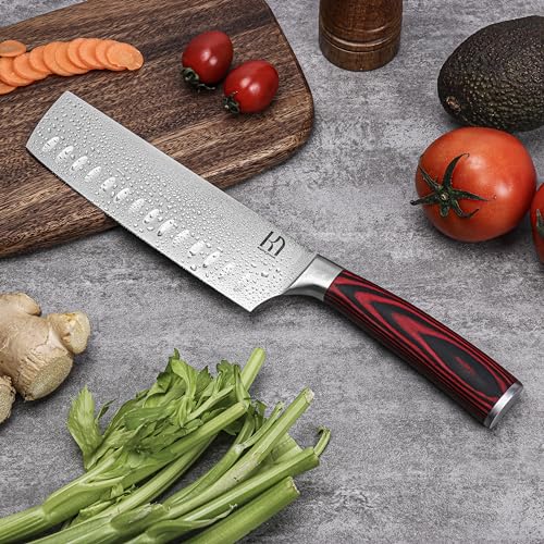 KnifeSaga 2023 Upgraded Nakiri Chef Knife Japanese Professional 7 Inch Sharp Meat Cleaver Kitchen Knives for Chopping Vegetable and Cooking, High Carbon Stainless Steel Asian Chopping Chefs Knife