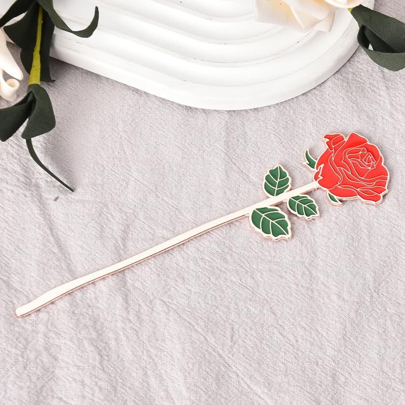 Red Rose Bookmark for Women Book Lovers Metal Bookmarks Gifts for Mom Mother Mothers Day Birthday Gifts for Her Girlfriend Valentines Day Gifts for Wife Book Page Holder Reading Accessories