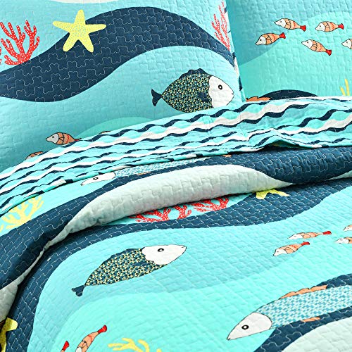 Lush Decor Sealife 2-Piece Quilt Set, Twin, Blue