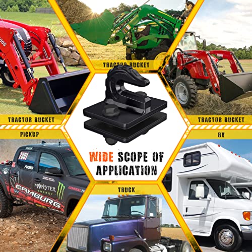 AMBULL Upgrade 2 Pack 3/8" Tractor Bucket Grab Hook Grade 70 Forged Steel Bolt On Grab Hook Tow Hook Mount with Backer Plate,Work Well for Tractor Bucket, RV, UTV,Truck, Max 15,000 lbs, Black