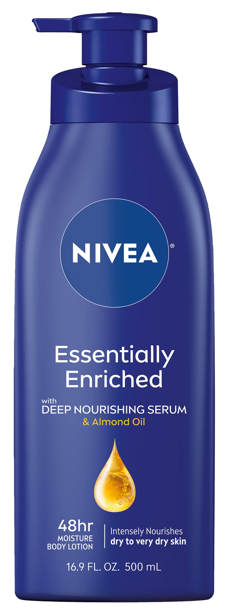 NIVEA Essentially Enriched Body Lotion for Dry Skin, 48-Hour Moisturizing Lotion with Deep Nourishing Serum and Almond Oil, 16.9 Fl Oz Pump Bottle