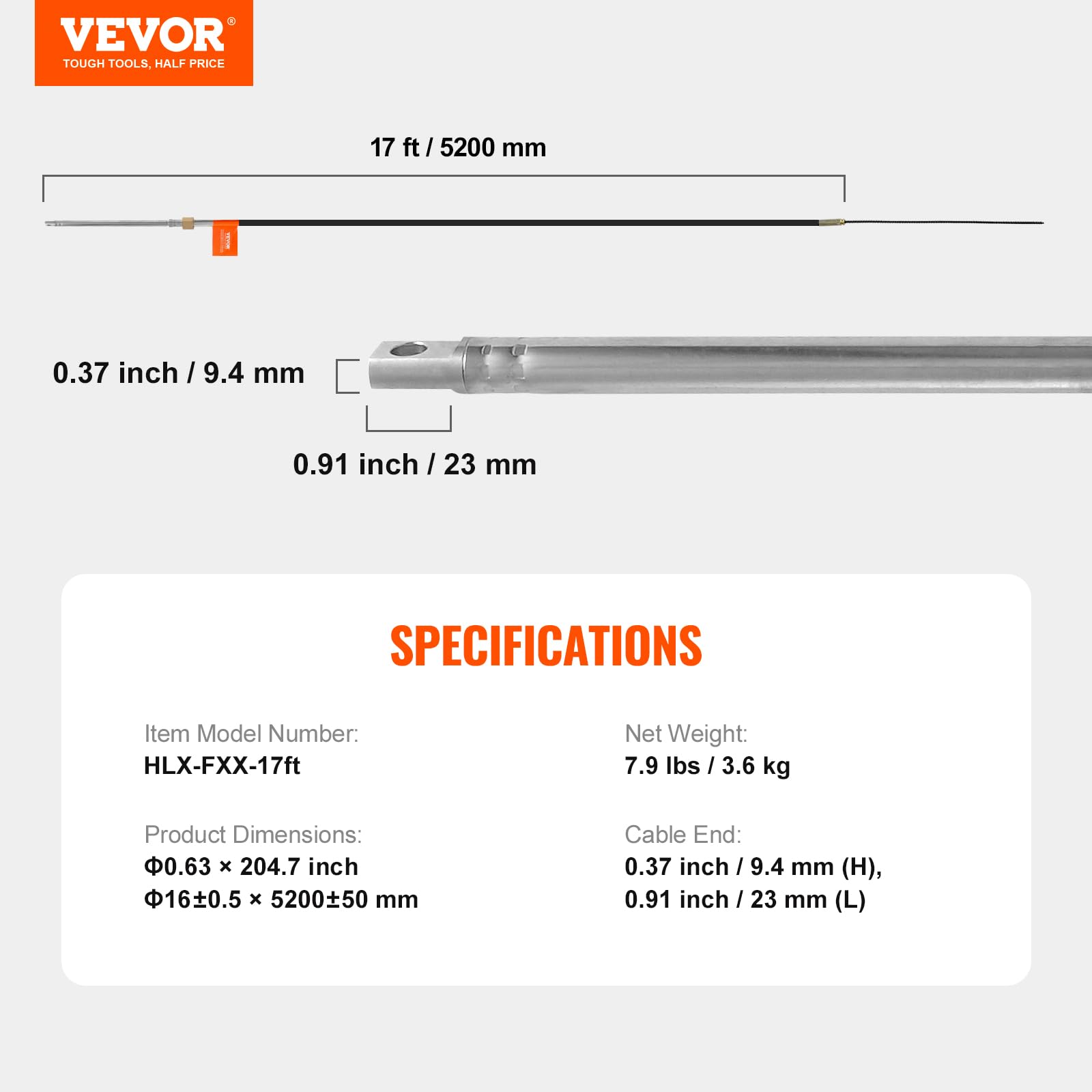 VEVOR16' Boat Steering Control Cable, 3/4" Standard Tapered Shaft, Alloy Marine-Grade Material, for Yachts, Fishing Boats, and Other Waterborne Vehicles