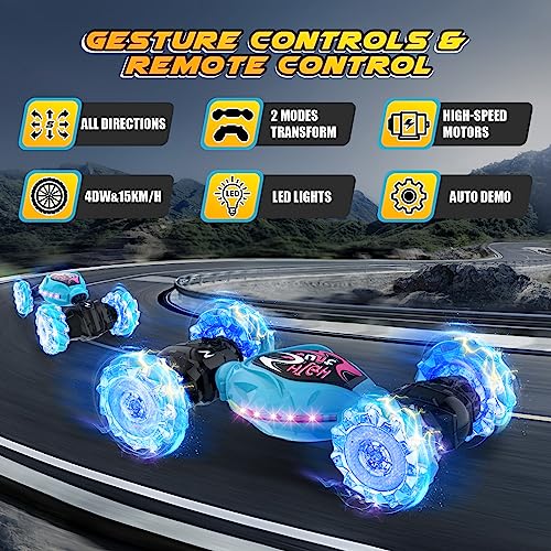 OSIMILY Remote Control Car,2.4GHz LED Gesture Sensing RC Stunt Car,4WD Double Sided Rotation RC Car with Lights and Music,All Terrain Rotation Drift Car Birthday Gifts for Boys Girls (Black)