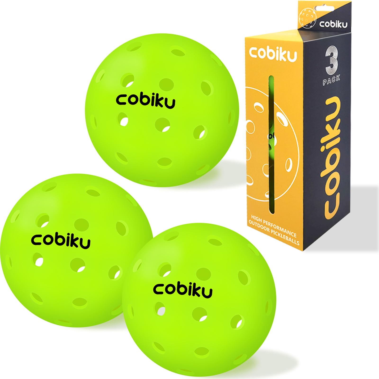 COBIKU Premium Outdoor Pickleballs Balls 3Pack - USAPA Approved Tournament and Competition Pickleball with Perfectly Balanced and Visibility, 40 Hole Pickleball Ideal for All Skill Levels - Neon Green