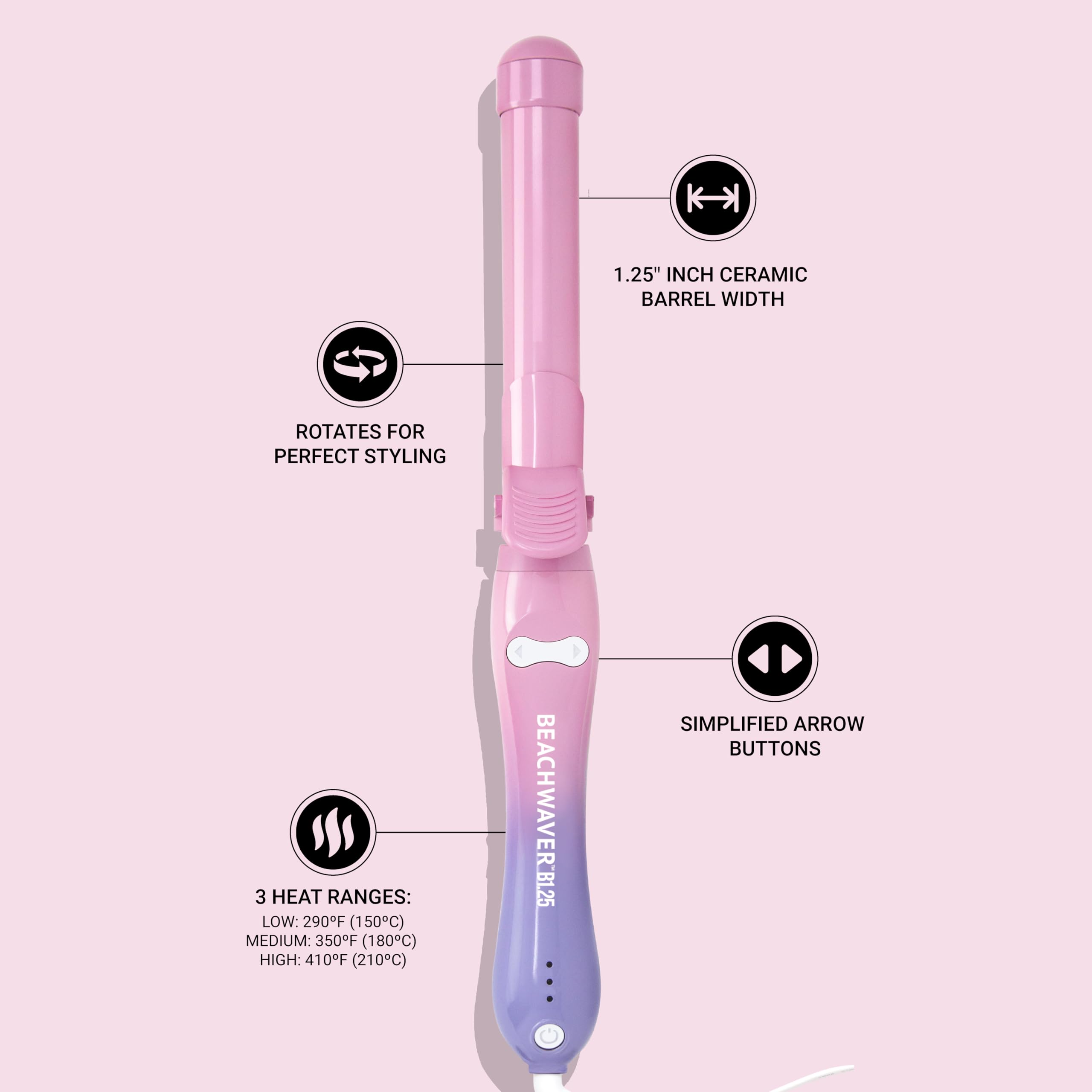 Beachwaver B1.25 Rotating Curling Iron - Automatic 1.25 Inch Ceramic Curling Iron - Easy-to-Use Spinning Wand for Long-Lasting Waves - Auto-Shut Off and Dual Voltage (BW160) in Pink Sunset