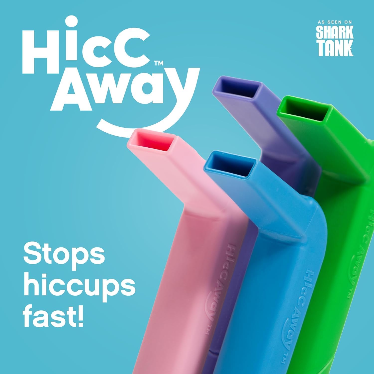 HiccAway Hiccup Straw - Stops Hiccups Naturally & Fast - As Seen On Shark Tank - Clinically Proven Relief for All Ages, Children & Adults - Safe, Lightweight, & Reusable (HiccAway Baby Blue) 1 Pack