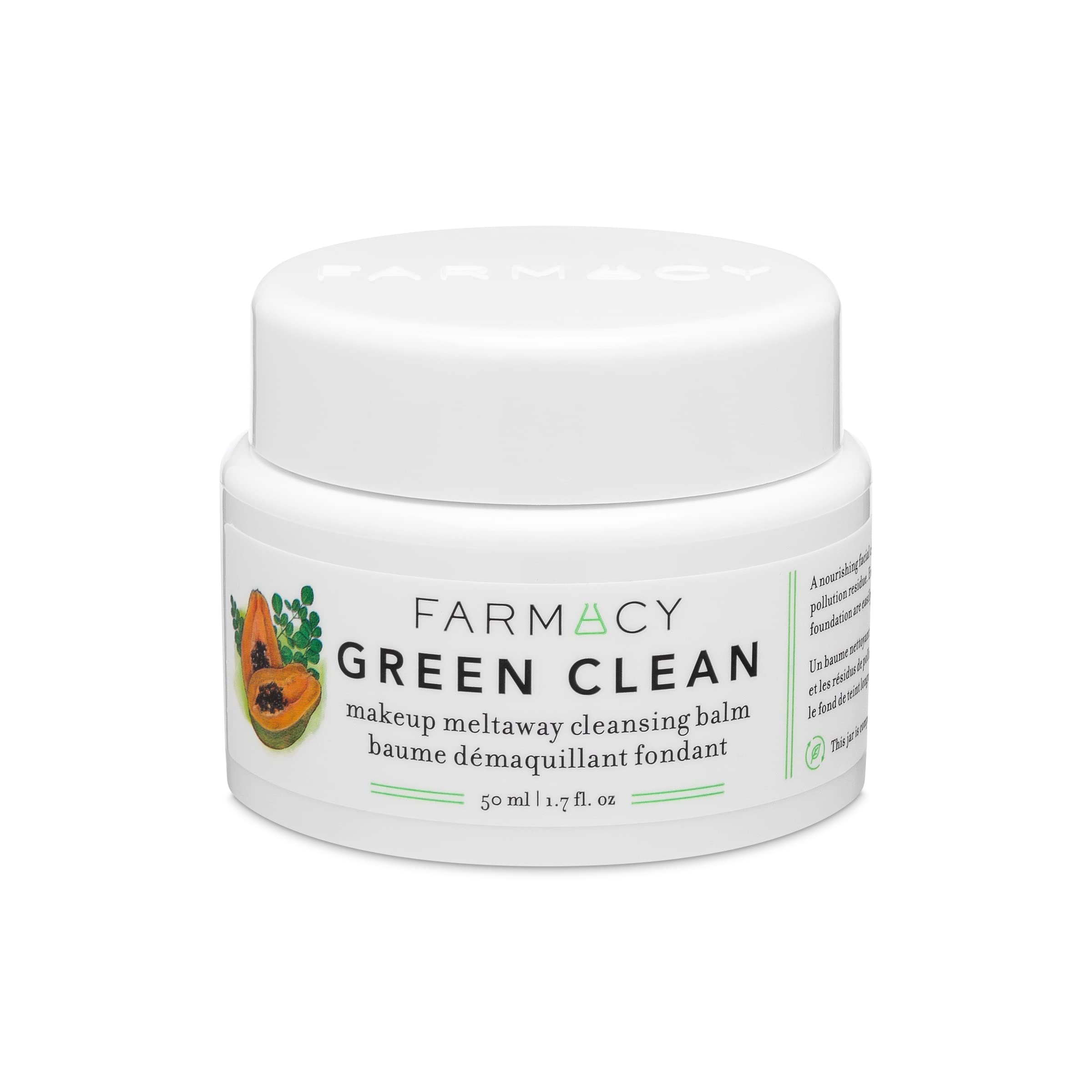 Farmacy Makeup Remover Cleansing Balm - Green Clean Waterproof Makeup Remover + Oil Based Cleanser - Gentle Exfoliating Double Cleanser - Melts From Balm to Milky Lather (50ml)