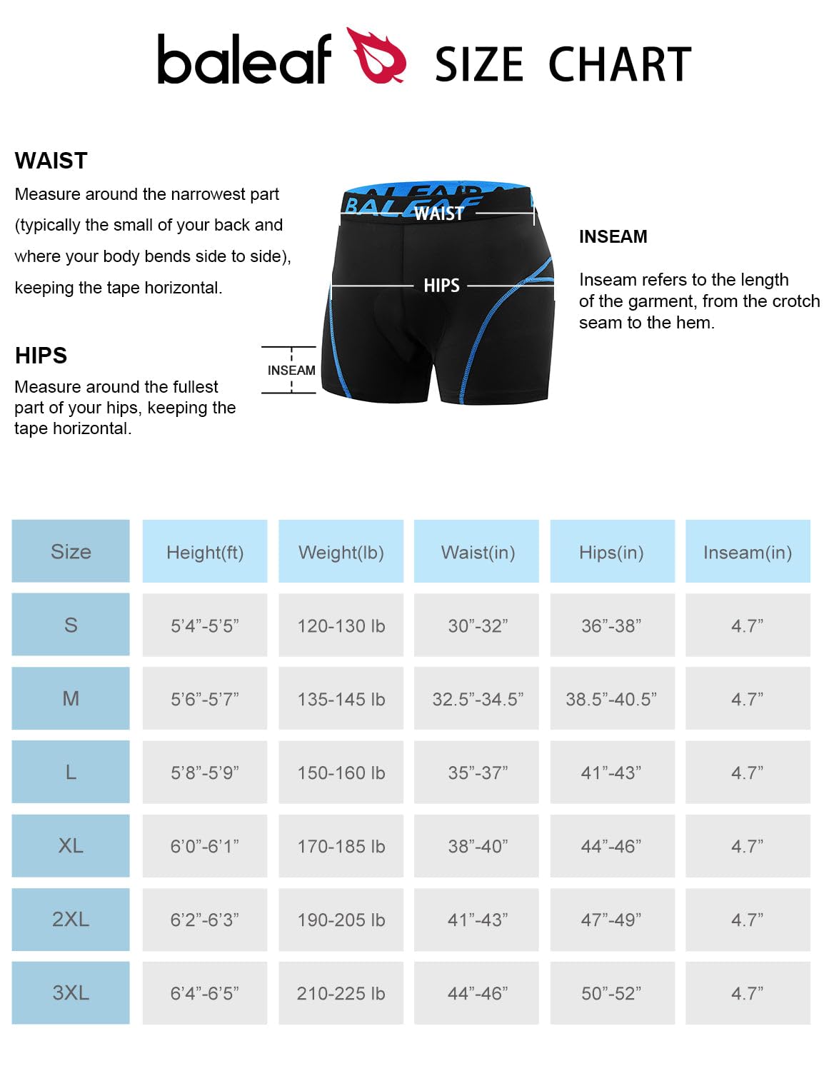 BALEAF Men's 3D Padded Bike Shorts Cycling Underwear MTB Liner Road Biking Bicycle Clothes Blue M