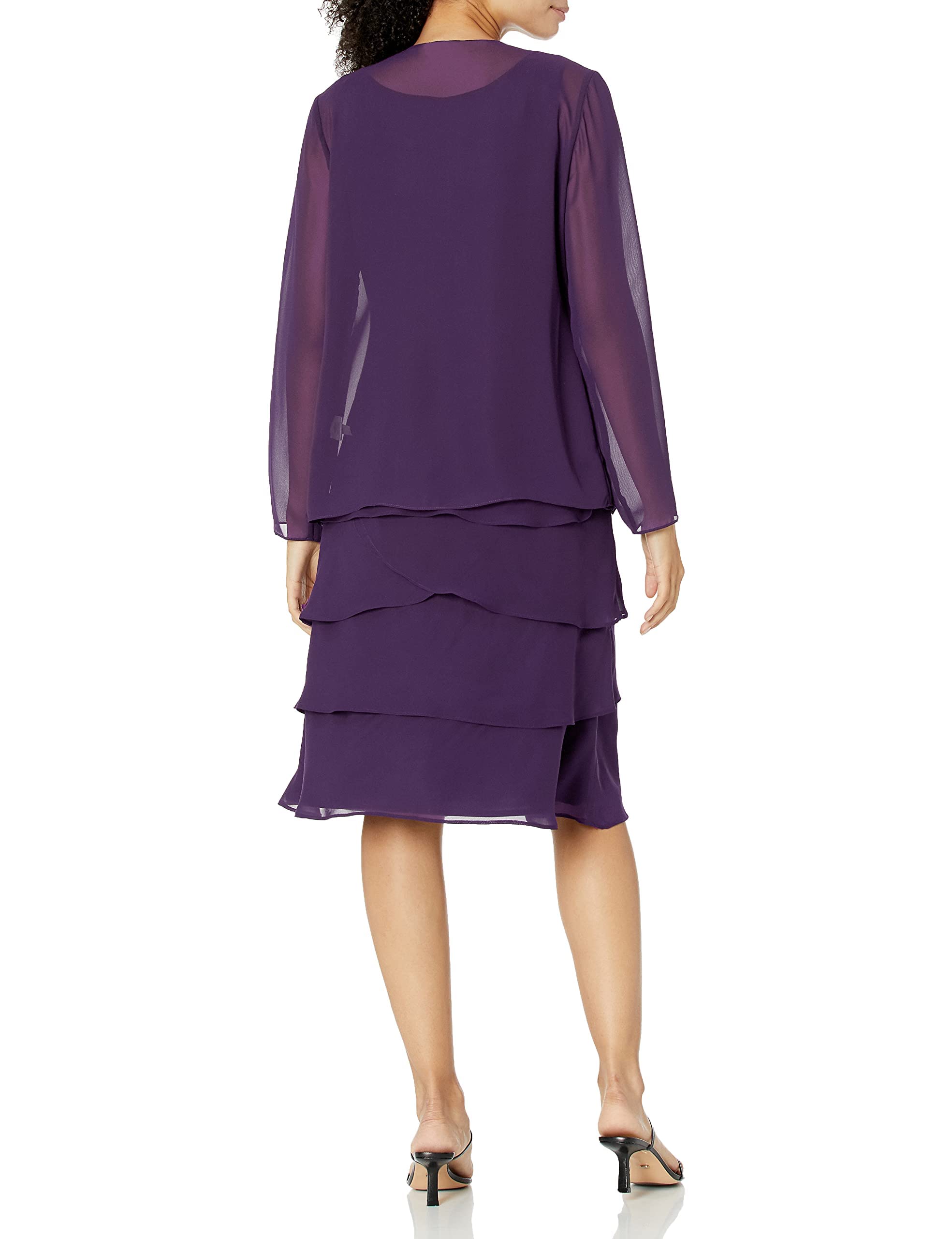 S.L. Fashions Women's Petite Mother of The Bride Jacket Dress with Embellished Shoulder, Lavender Frost, 14P