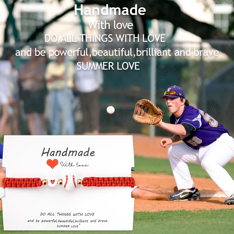 Red Wristbands Baseball Bracelet for Daughter Sister Niece Christmas Birthday Gifts for Baseball Fans Players Gifts for Boys Girl Good Luck Gift for Baseball Teams Teammates Inspirational Bracelet