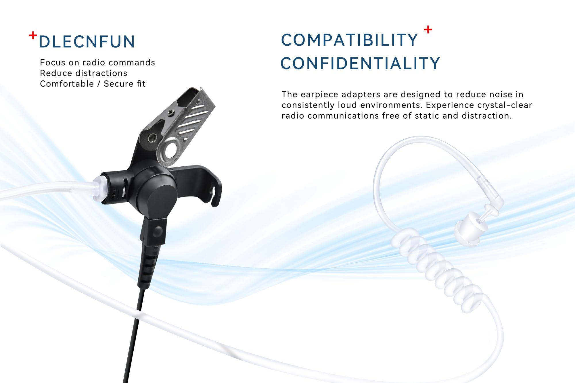 DLECNFUN Tansparent Acoustic Tube Earpiece - with PTT and Mic for Two Way Radio,2-Wire Mushroom-Sharp Surveillance Kit Headset,Flexible Stretch Cable Compatible with Kenwood Walkie Talkie