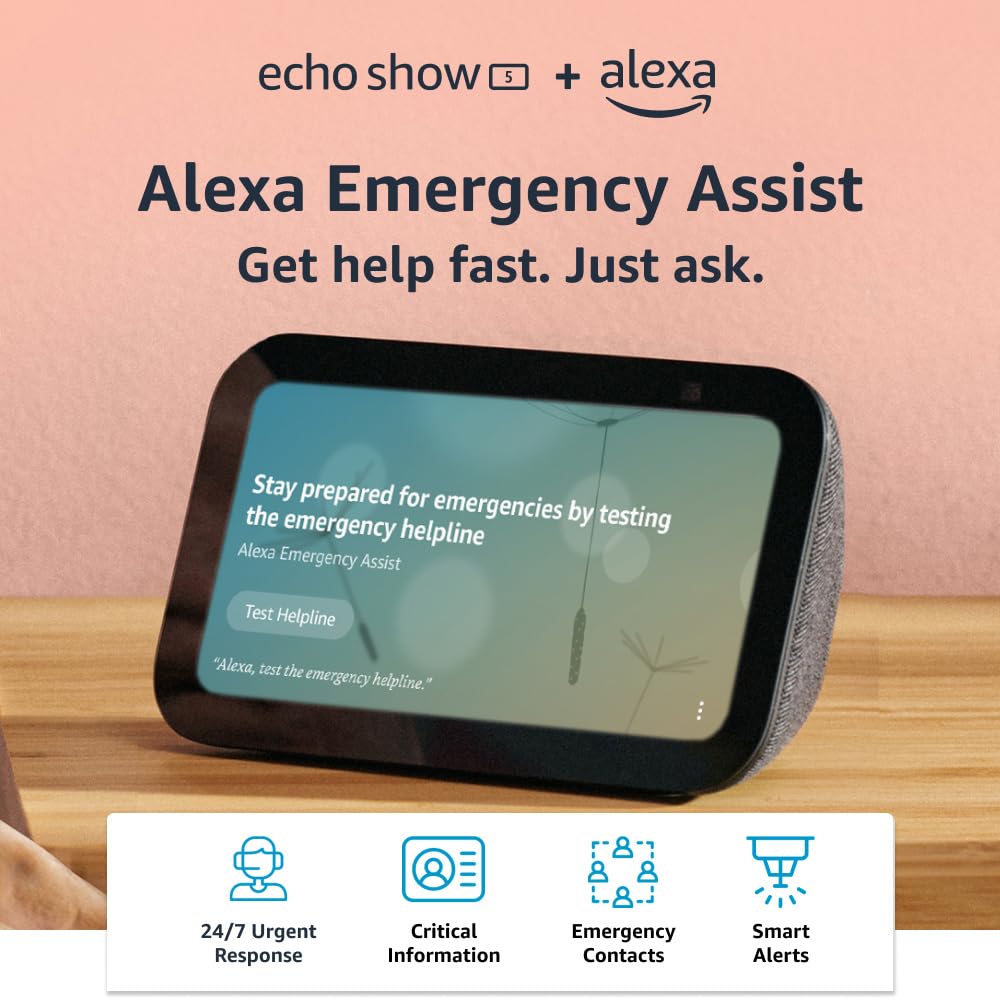 All-new Echo Show 5 (3rd Gen, 2023 release) + Alexa Emergency Monthly (auto-renewal) | Smart display with deeper bass and clearer sound | Charcoal