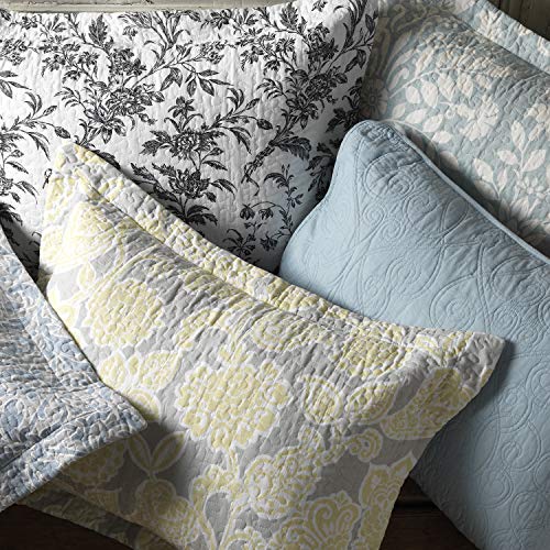 Laura Ashley Home - Twin Quilt Set, Reversible Cotton Bedding with Matching Sham, Pre-Washed Home Decor for Added Softness (Flora Blue, Twin)