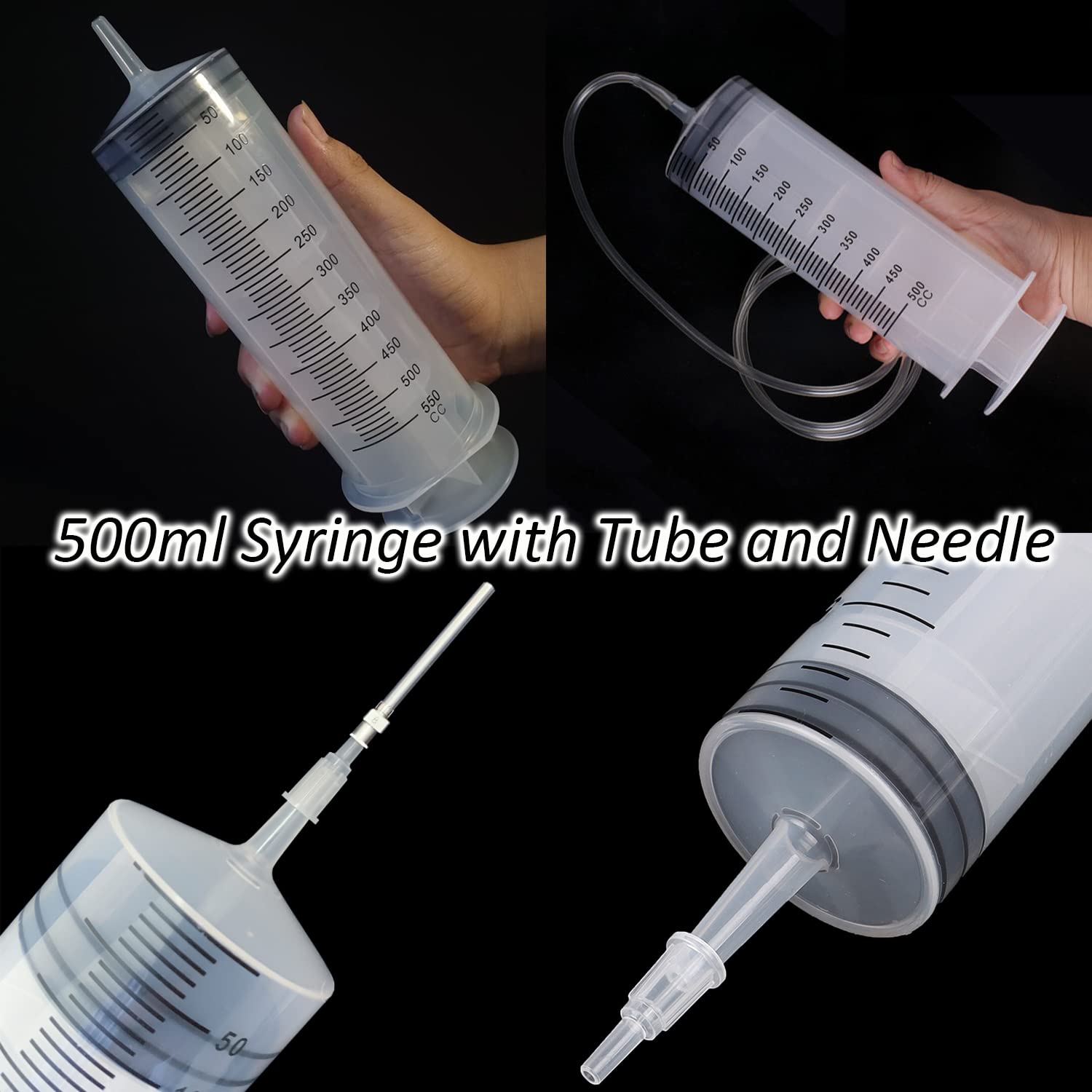 Giant Syringe for Liquid, Plastic Large 500ml Big Syringe with 31.5Inch Tube, 8Ga Blunt Needle, Individual Sterile Sealed for Scientific Dispensing Watering Paint Oil Refilling Feeding Measure