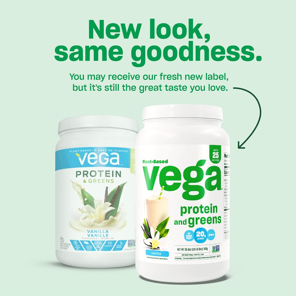 Vega Protein and Greens Protein Powder, Chocolate - 20g Plant Based Protein Plus Veggies, Vegan, Non GMO, Pea Protein for Women and Men, 1lbs (Packaging May Vary)