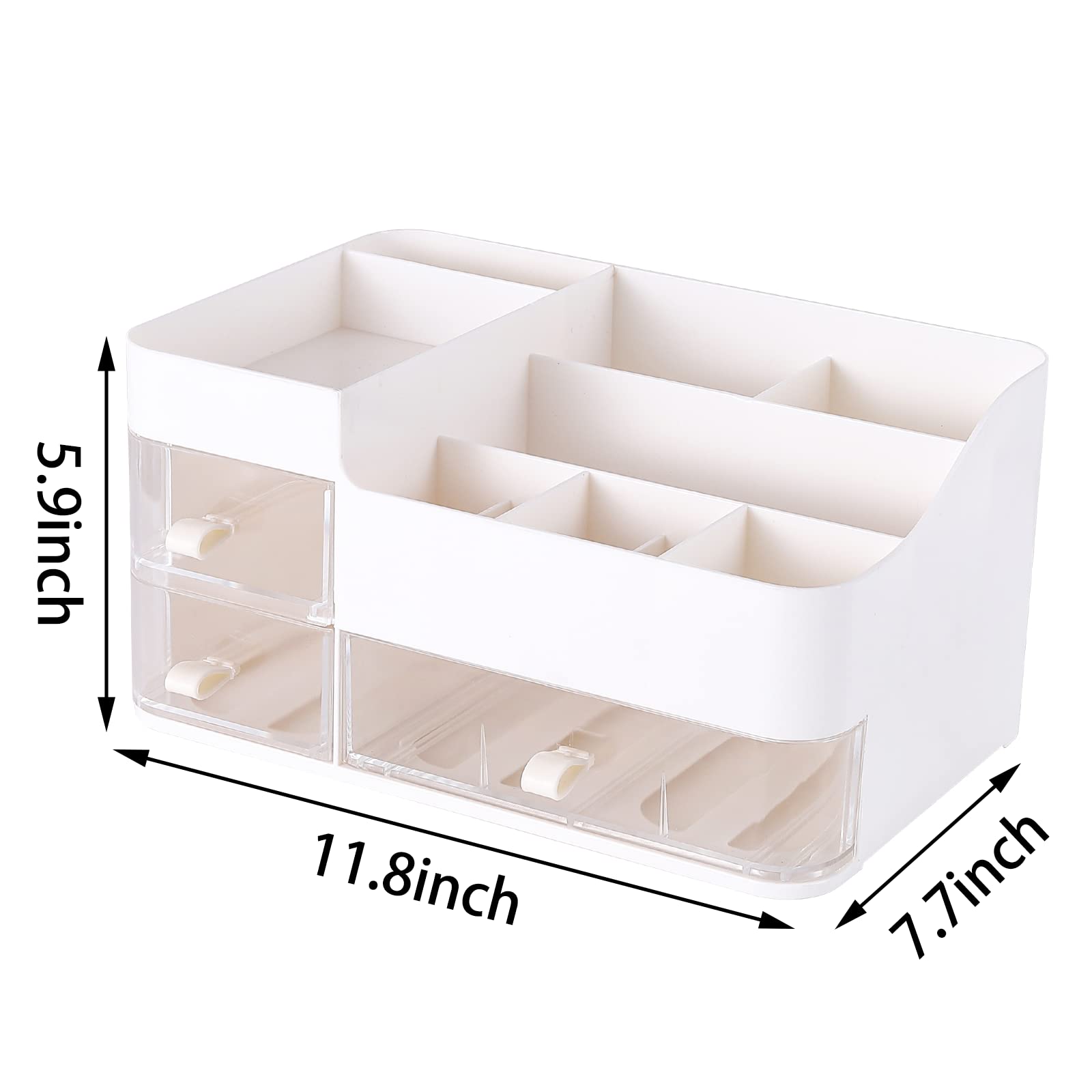 White Makeup Organizer With 3 Drawers,Large Capacity Plastic Cosmetic Storage Organizer for Dresser and Vanity,Ideal for Beauty,Perfume,Brushes,Skincare Bathroom Organizers and Storage Counter