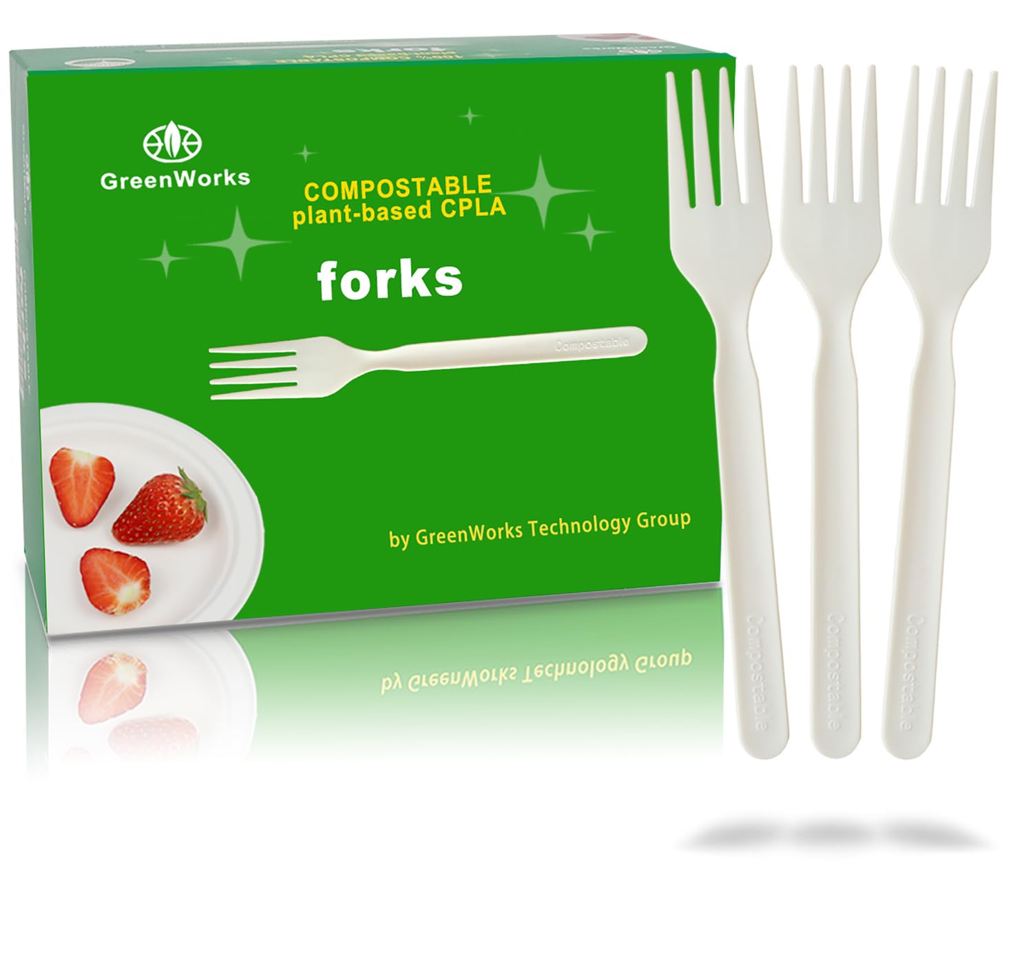 GreenWorks 200 Count Heavy-duty Compostable Forks, BPI Certified Large Disposable Cutlery Flatware Utensils Fork