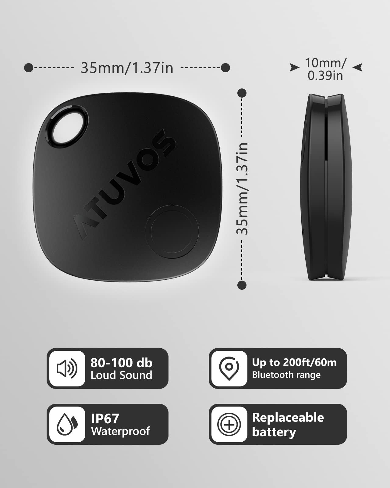 ATUVOS Air Tags-3 Pack, Bluetooth Luggage Tracker Works with Apple Find My (iOS Only, Not for Android), Keys Finder and Item Locator Track Your Keys, Luggage, Backpack, Suitcase, Bags and More (Black)