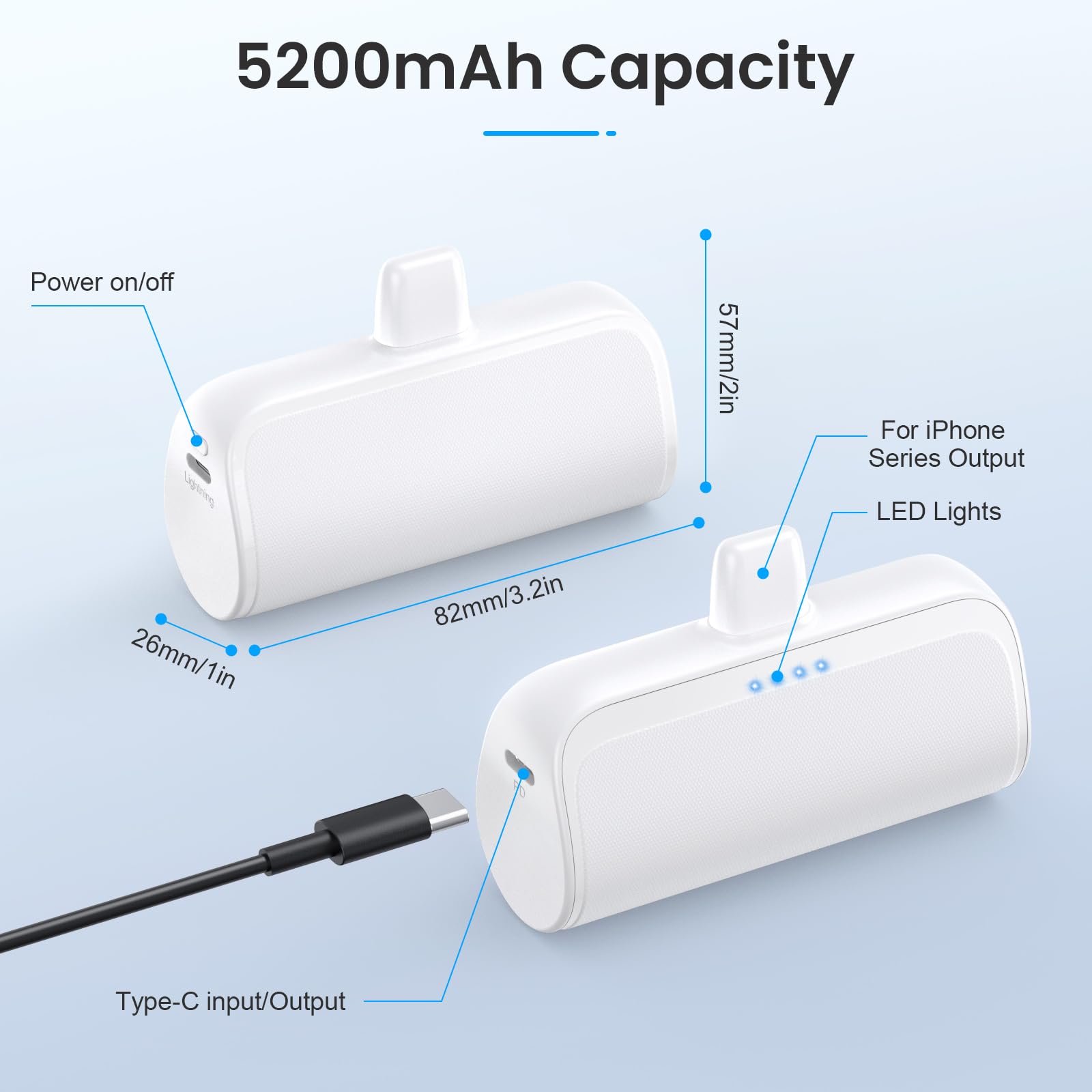 [2 Pack]Mini Portable Charger for iPhone 5200mAh,20W PD Fast Charging Power Bank for iPhone, Ultra-Compact Battery Pack Travel Portable Phone Charger Compatible with iPhone 14 13 12 11 X 8 7 6 Series