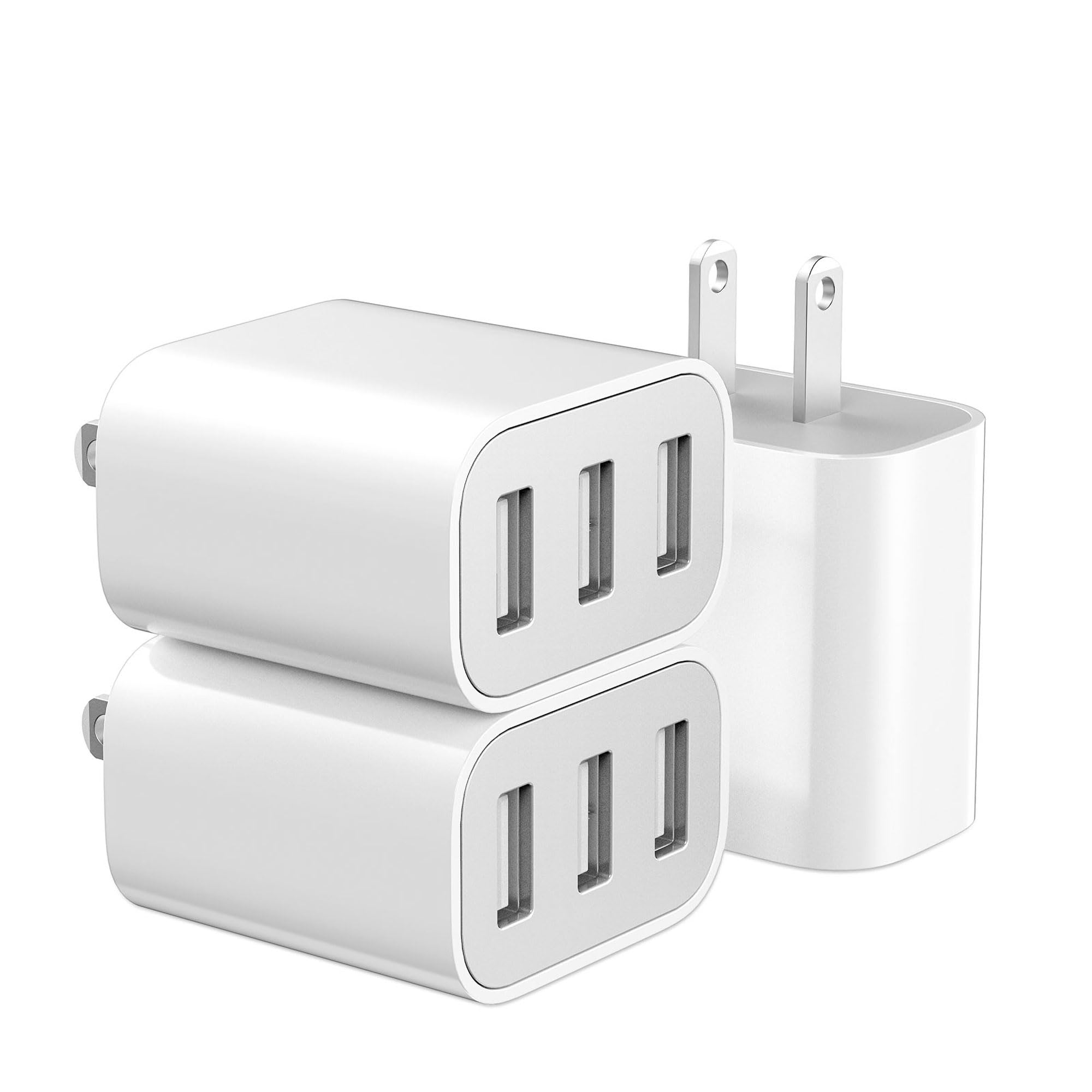 USB Wall Charger, 3 Pack 3-Port USB Charger Block Wall Adapter USB Charging Cube Brick Compatible with iPhone 8/7/6 Plus/X, iPad, Samsung Galaxy S5 S6 S7 Edge, LG, Android and More