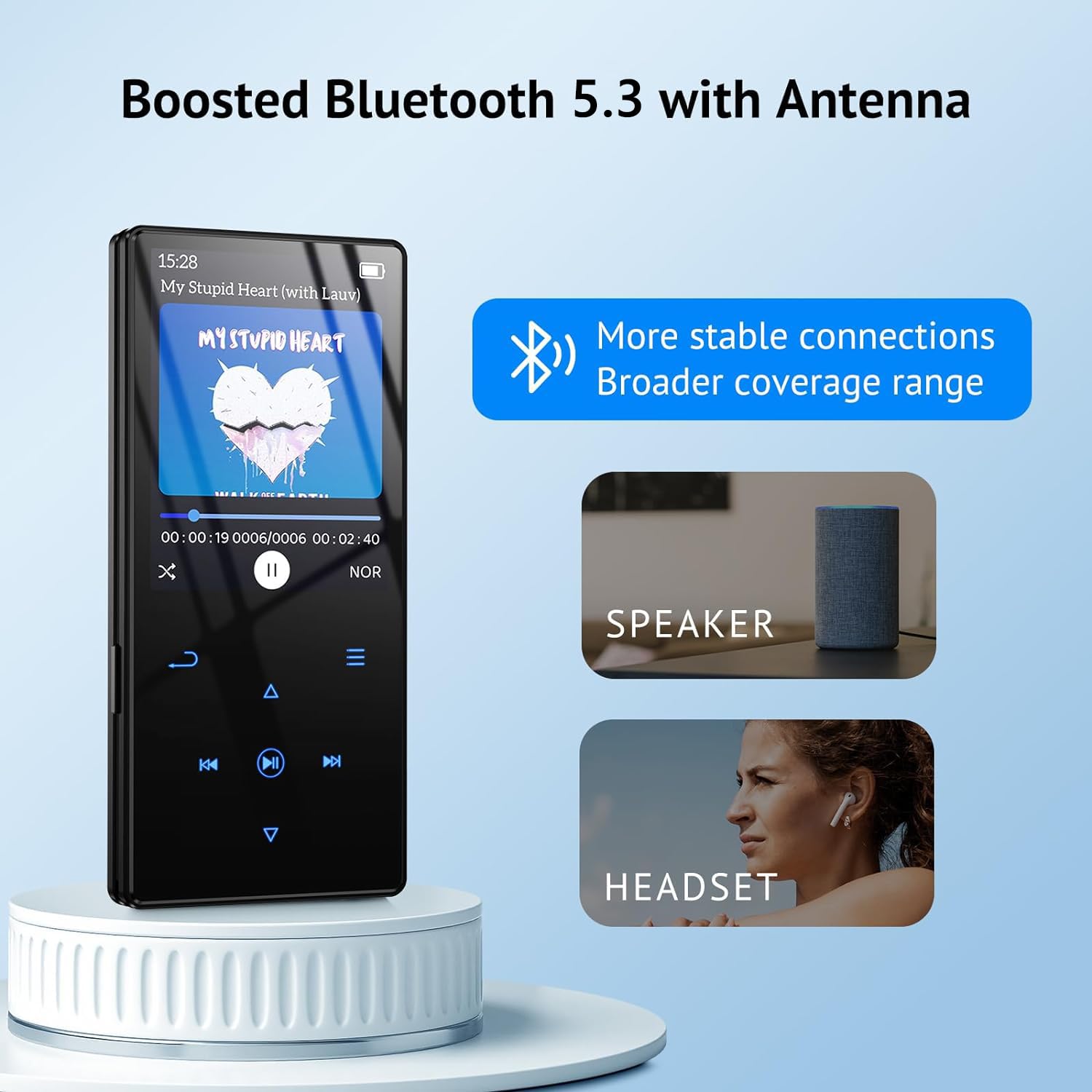 Yottix 64GB MP3 Player with Boosted Bluetooth 5.3, Music Player Features HD Speaker, 2.4" Screen, Touch Buttons, Expandable SD Card Slot, Supports FM Radio, Voice Recorder, E-Book, and More