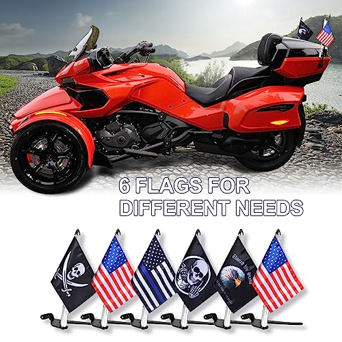 Hutexico For Spyder F3 LTD Flag Pole Mount Kit, 2 Pack Foldable Spyder Trunk Stainless Flagpole Bracket With 6 Flags USA Flag For Can-Am Spyder F3-Limited 2017-2023, Spyder RT 2020-2023 (Chrome)