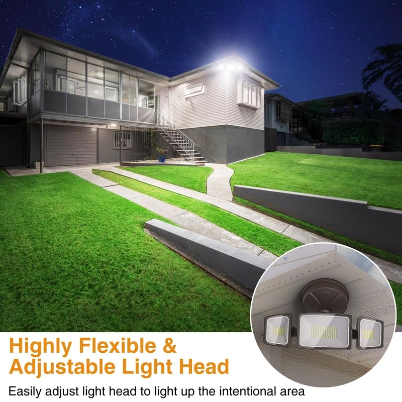 Onforu 2 Pack 60W Flood Lights Outdoor, 6000LM LED Floodlights Switch Controlled, IP65 Waterproof Exterior Lighting Fixture with 3 Adjustable Heads, 6500K Security Light for Eave Garage Yard