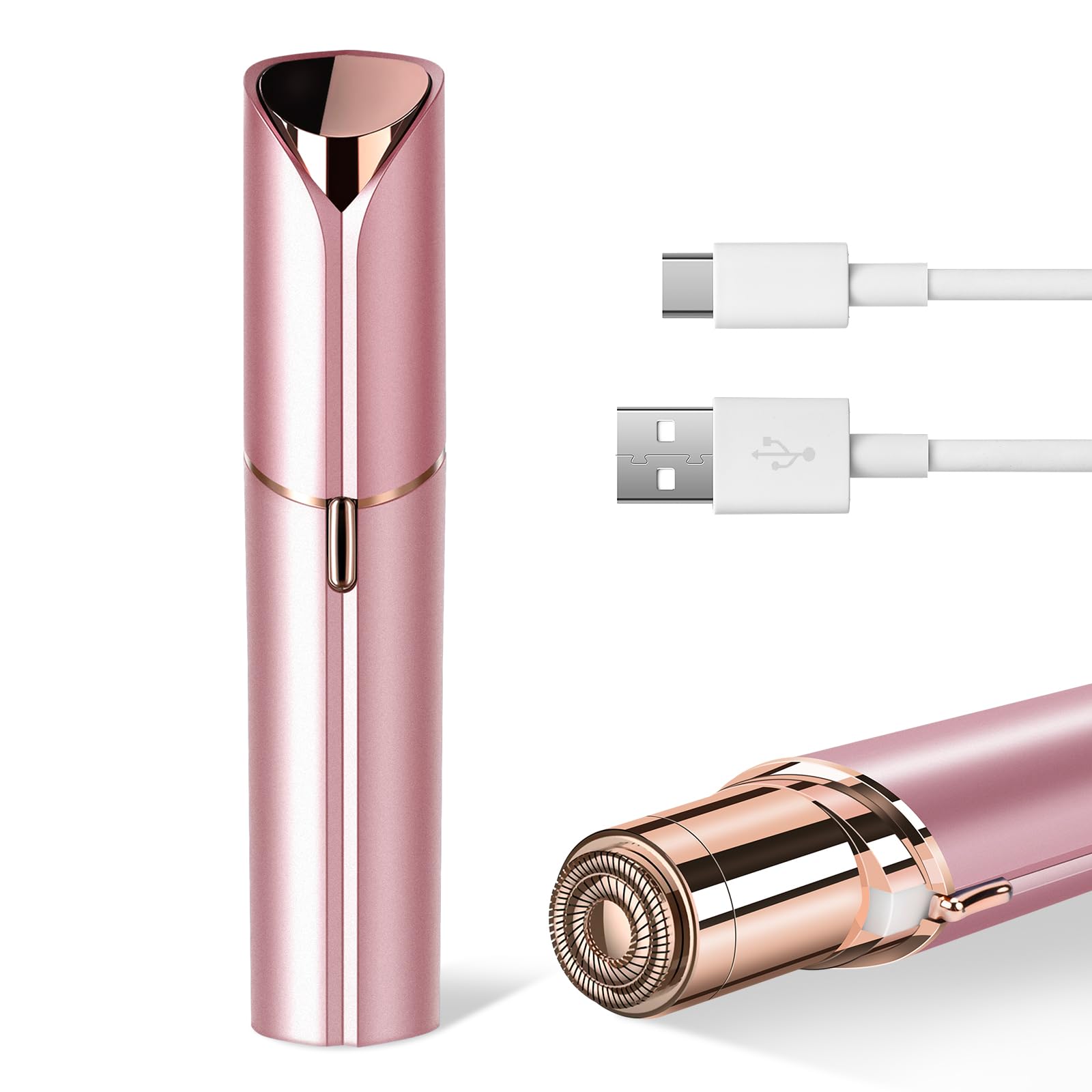 Facial Hair Removal for Women Painless Hair Remover, Waterproof Shaver Razor Hair Remover with LED Light for Face Bikini Peach Fuzz Upper Mustache Lip Chin (Rose Gold)