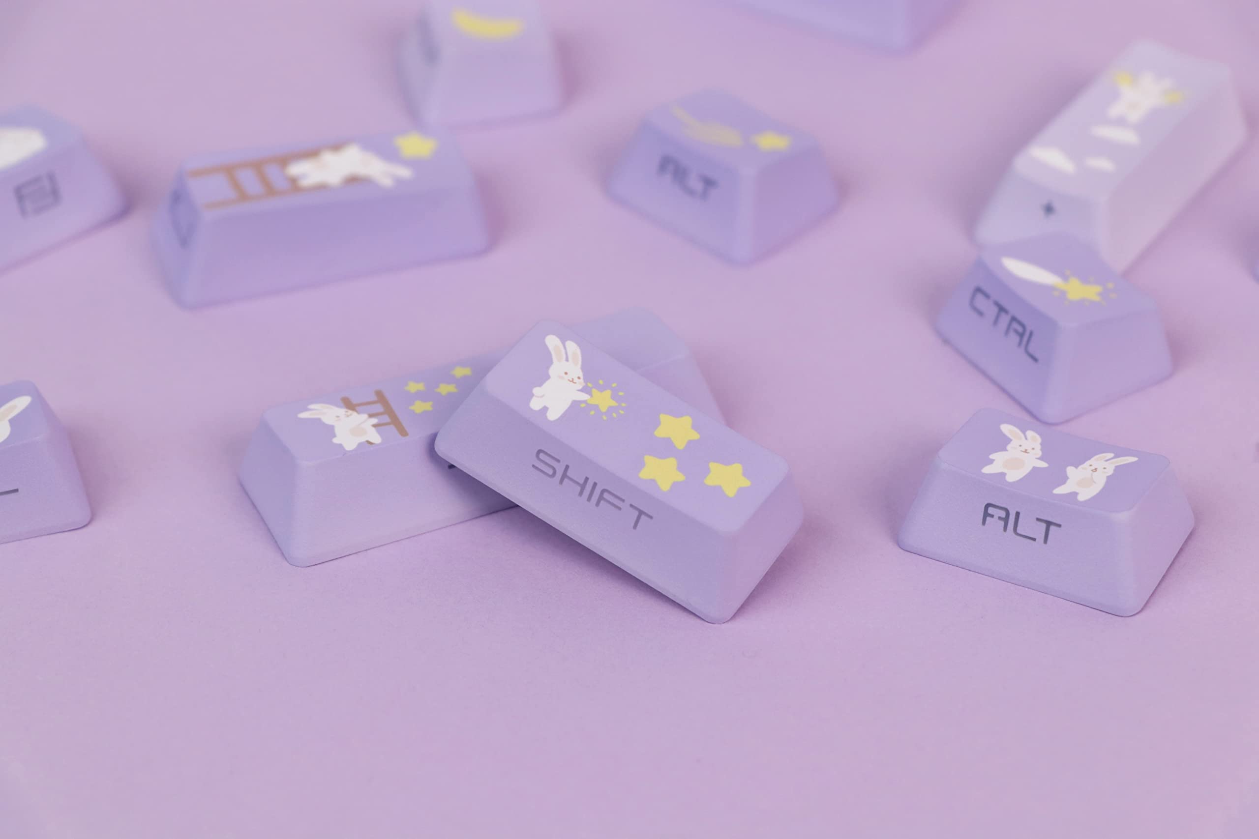 EPOMAKER Moonlit Bunny 138 PBT Keycaps Set, Side-printed, Side-lit Shine Through Five-side Dye Sublimation OEM Profile Gradient Keys for Mechanical Gaming Keyboard