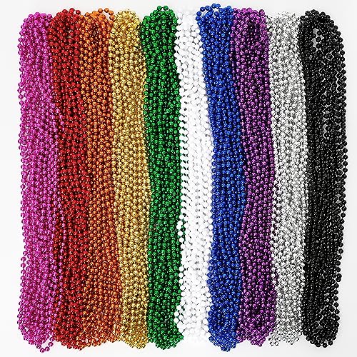 100PCS Mardi Gras Beads, Mardi Gras Beads Party Favors, Purple 33" Bead Toy Necklaces Costume Bulk, Festival Parade Throw Accessories for Halloween Mardi Gras Wedding Birthday Celebrations Decor