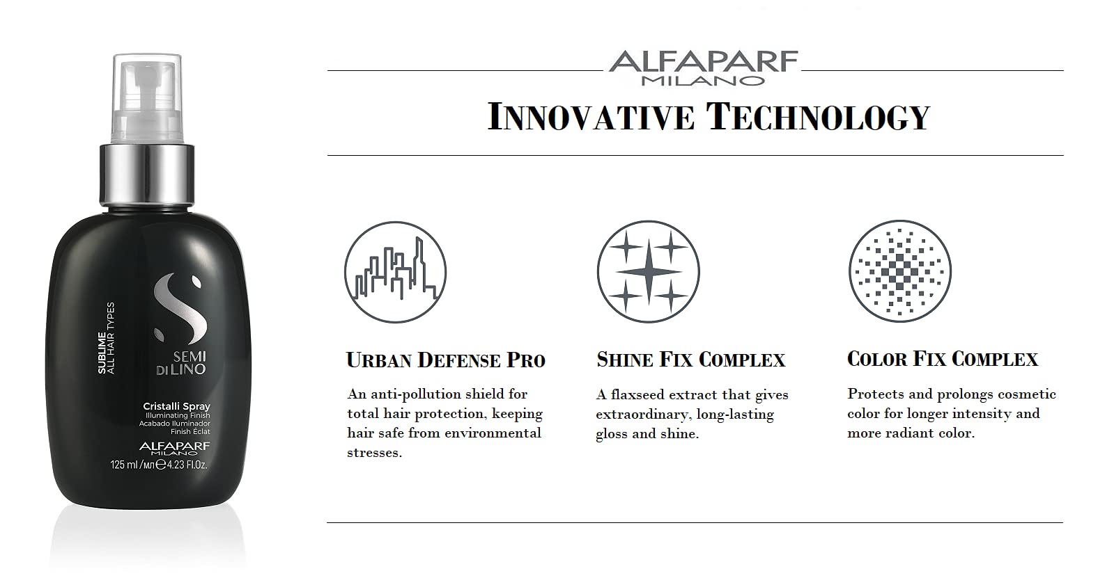 Alfaparf Milano Semi Di Lino Sublime Cristalli Smoothing Finishing Hair Spray - Dry Hair Treatment to Detangle & Add Shine - Smoothing Serum with Flax Seed Oil & Vitamin E - Vegan (4.23 oz / 125 ml)