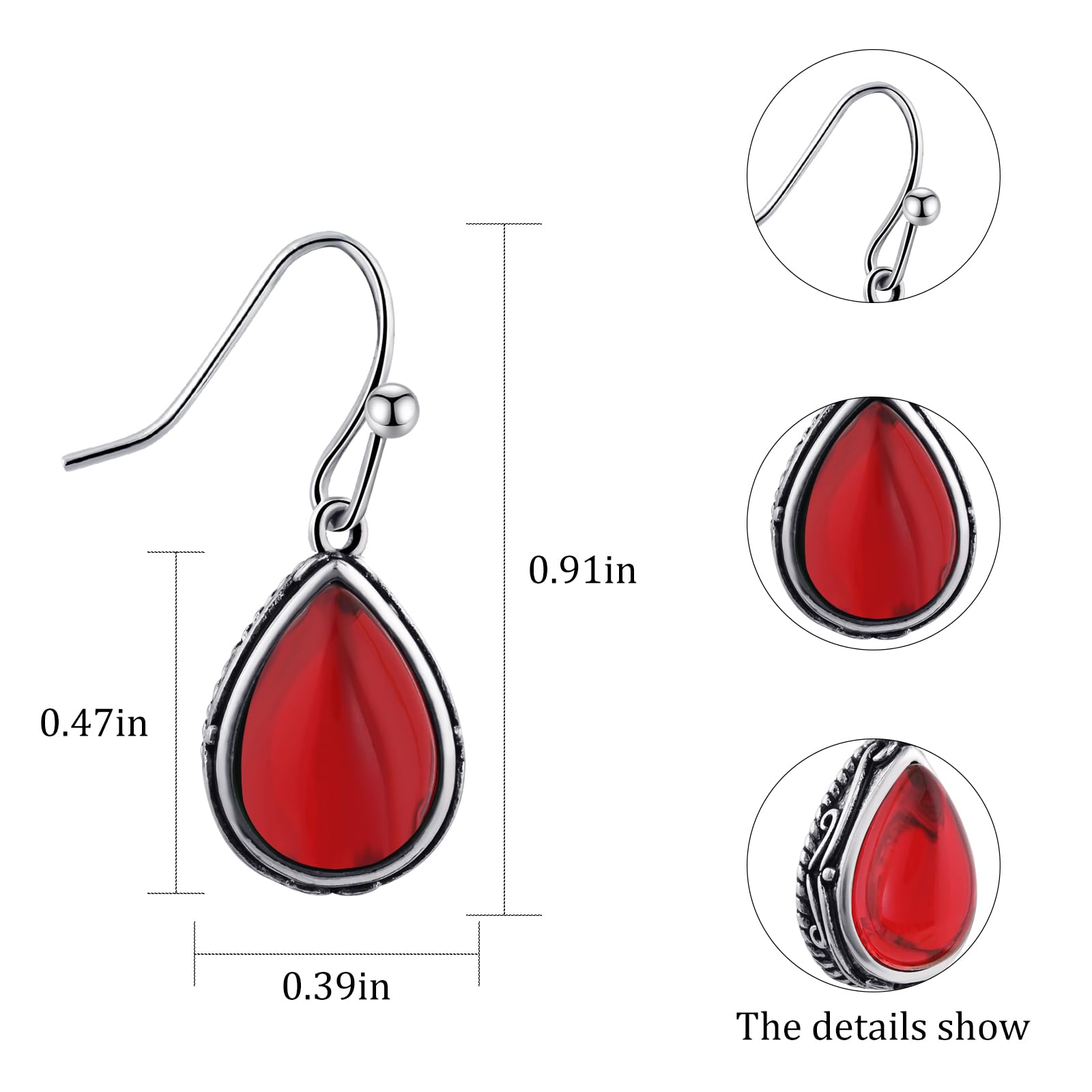 Ruby Drop Dangle Earrings Silver Teardrop Vintage Earrings Red Crystal Hanging Earrings Birthstone Earrings for Women Girls