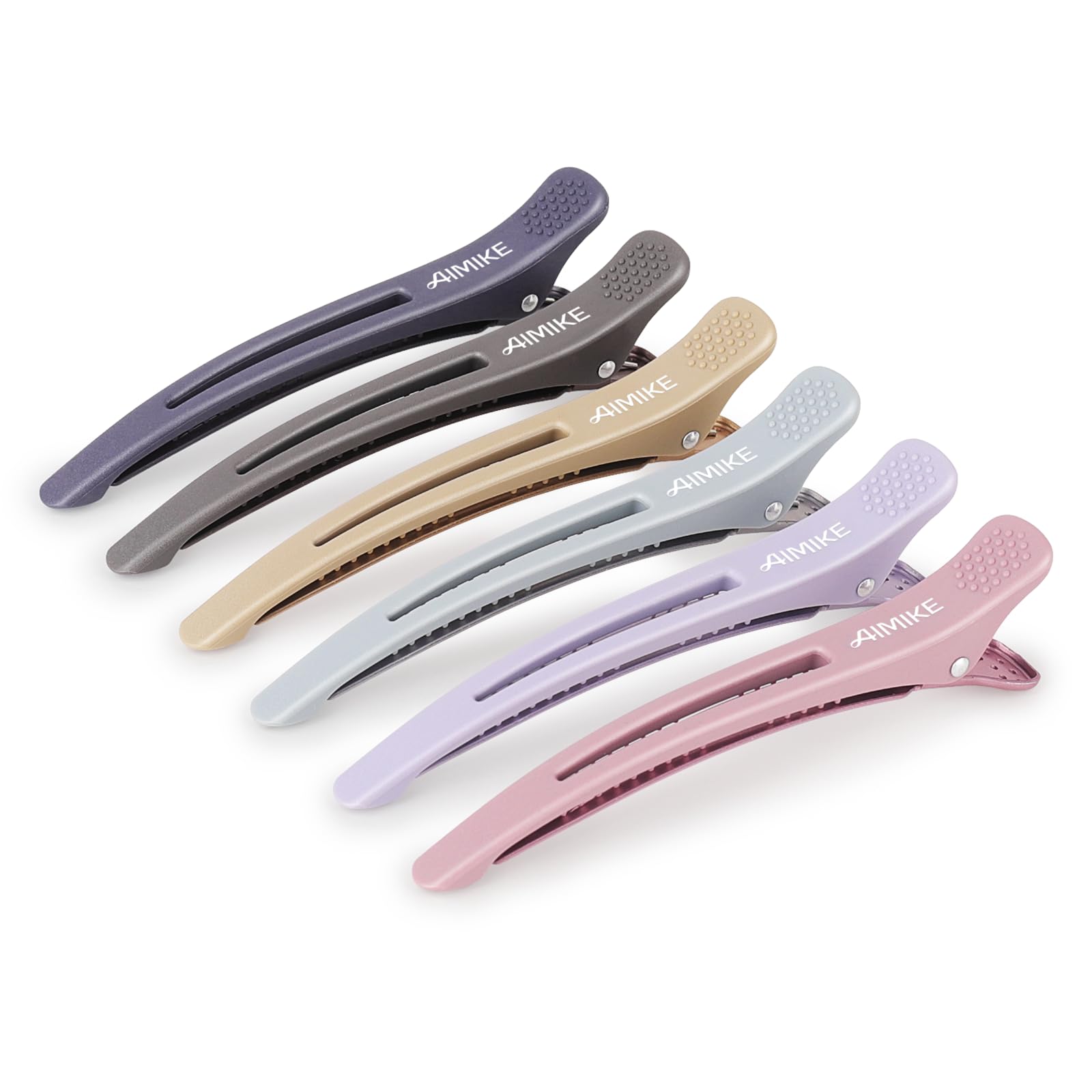 AIMIKE 6pcs Professional Hair Clips for Styling Sectioning, Anti-Slip No-Trace Duck Billed Hair Clips with Silicone Band, Salon and Home Hair Cutting Clips for Hairdresser, Women, Men - 4.3” Long