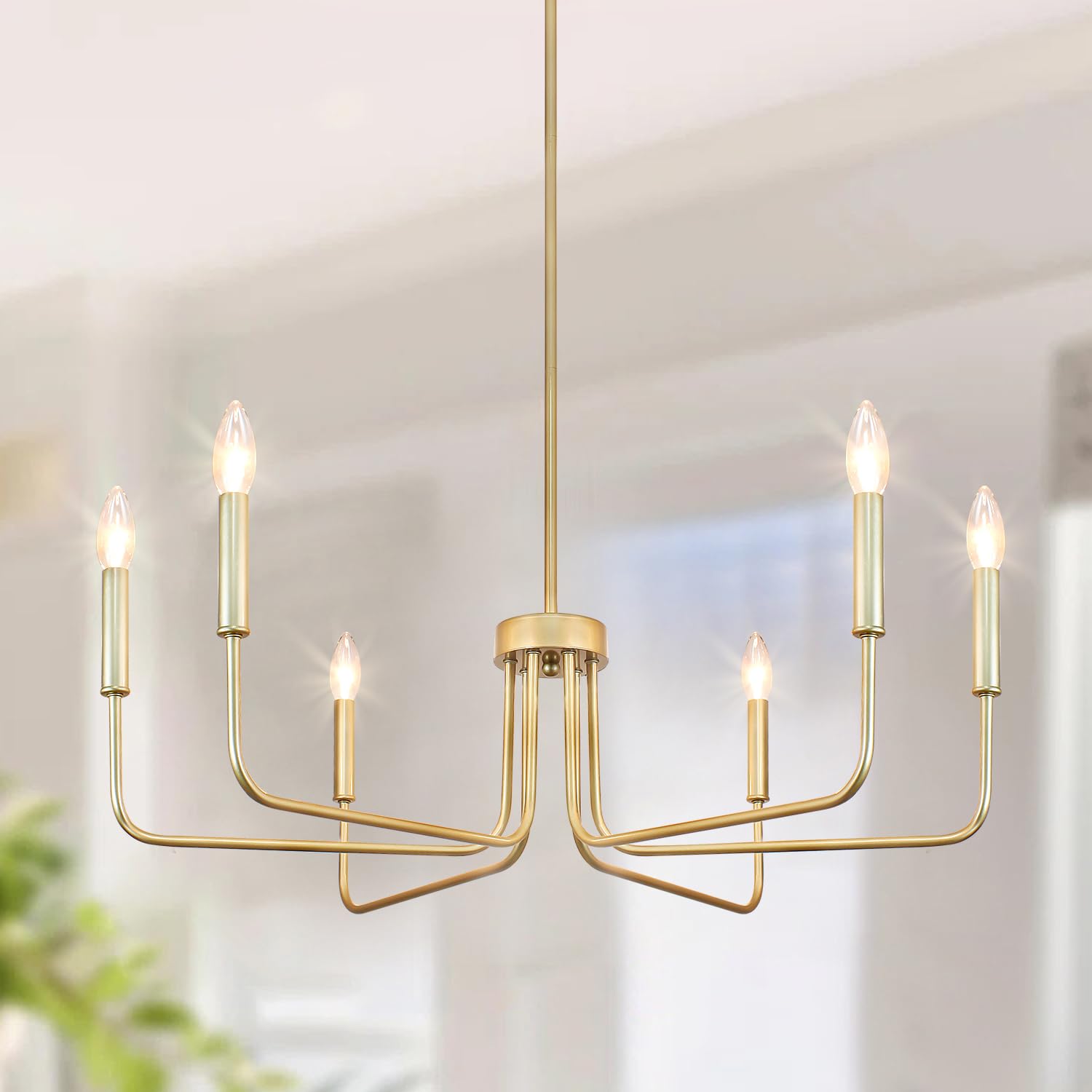 PUZHI HOME Gold Chandeliers for Dining Room Modern Farmhouse Chandelier 6 Lights 28.74" Rustic Industrial Metal Candle Ceiling Pendant Lighting for Living Room Bedroom Kitchen Island Foyer