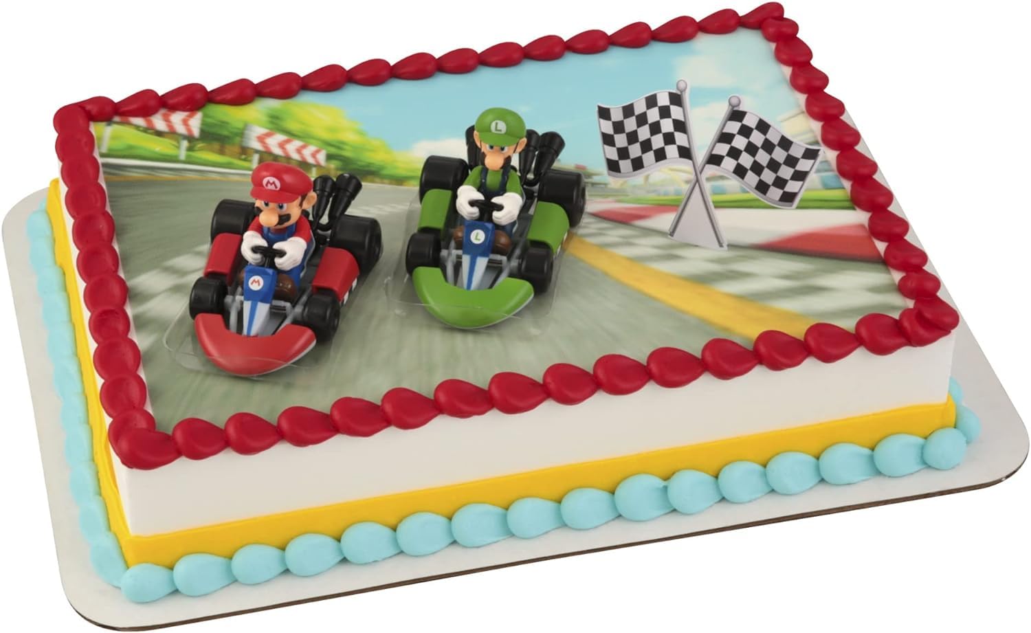 DecoSet® Mario Kart™ Cake Topper, 3 Piece Cake Decoration with Race Kart Toppers & Checkered Flag Decoration, Collectible Character Karts for Hours of Fun After the Party